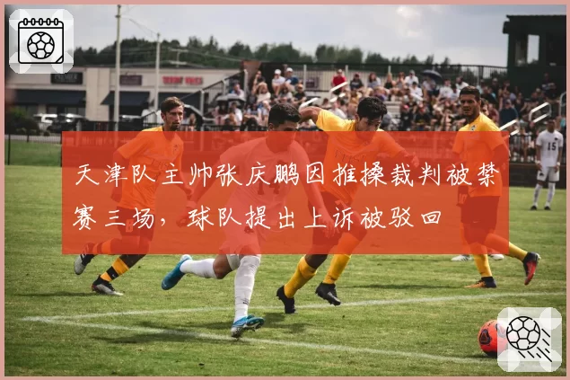 天津队主帅张庆鹏因推搡裁判被禁赛三场，球队提出上诉被驳回